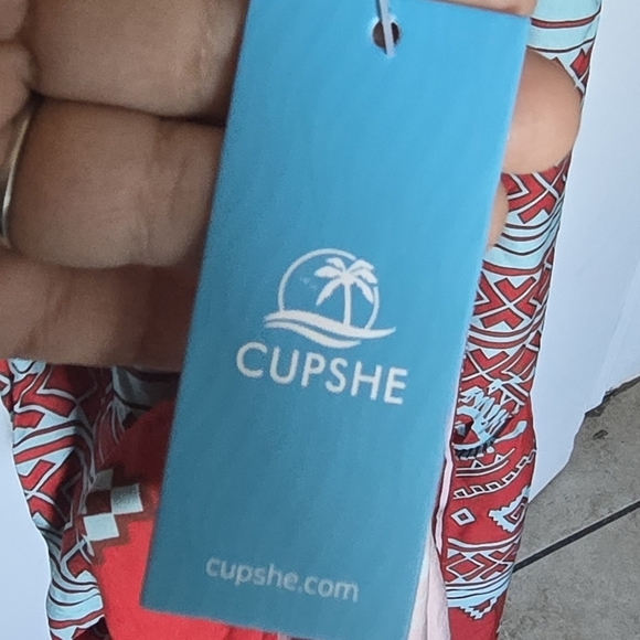 Cupshe Vibrant Red and Blue Patterned Midi Dress (B1) - Picture 2 of 9